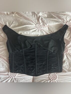 Fashion Nova Black Off-Shoulder Ruched Corset Crop Top